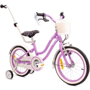 Dviratis su pagalbiniais ratukais ir stumimo rankena 16" Violet